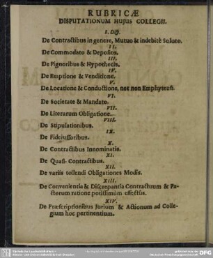Rubricae Disputationum Hujus Collegii