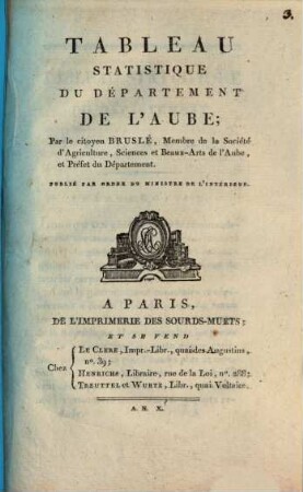 Tableau statistique du departement de l'Aube