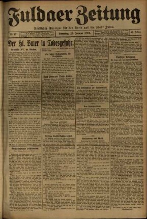 Erste Ausgabe vom Sonntag, den 22. Januar 1922.