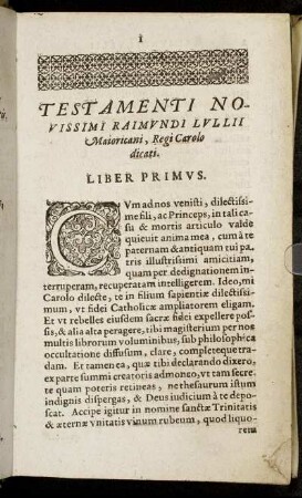 Testamenti Novissimi Raimundi Lullii ...