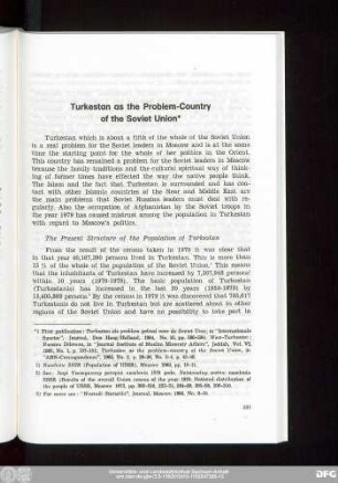 Turkestan as the Problem-Country of the Soviet-Union