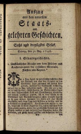 Sechs und dreysigstes Stück. Coburg, den 31. Aug. 1748.