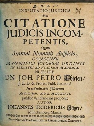 Disputatio Juridica De Citatione Judicis Incompetentis