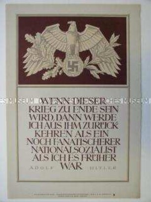 Schmuckblatt "Wochenspruch der NSDAP" mit einem Zitat von Hitler