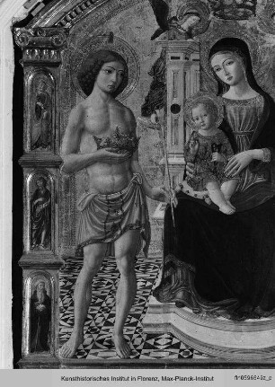 Thronende Madonna mit dem Kind, dem Heiligen Sebastian und dem Heiligen Rochus