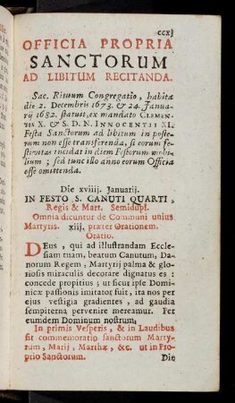ccxj-ccxxvij, Officia Propria Sanctorum ad Libitum Recitanda