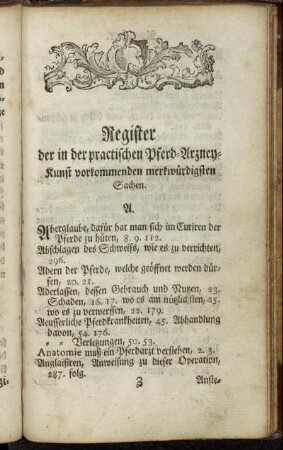 Register der in der practischen Pferd-Arzney-Kunst vorkommenden merkwürdigsten Sachen.