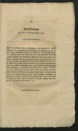 C. Eidesformel für die Commissarien