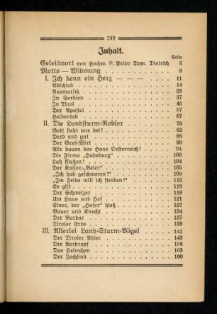 249-250, Inhaltsverzeichnis