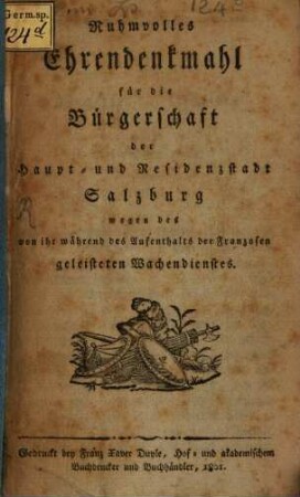 Ruhmvolles Ehren-Denkmahl für die Bürgerschaft Salzburg