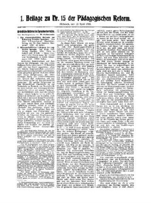 Gründliche Reform des Sprachunterrichts : 1. Beilage zu Nr. 15 der Pädagogischen Reform