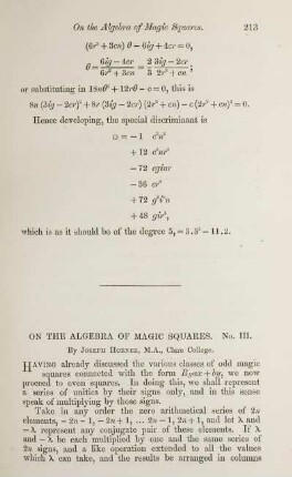 On the algebra of magic squares. No. III.