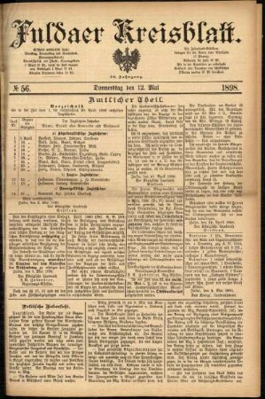 Erste Ausgabe vom Donnerstag, den 12. Mai 1898.