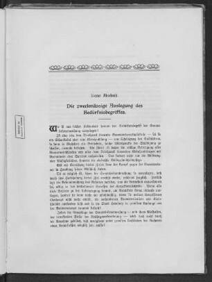 Vierter Abschnitt. Die zweckmässige Auslegung des Bedürfnisbegriffes.
