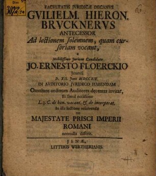 Diss. ... de maiestate prisci imperii Romani