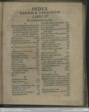 Index Rerum & Verborum Libri IV. De mulierum morbis