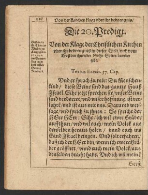 Die 20. Predigt. Von der Klage der Christlichen Kirchen ...