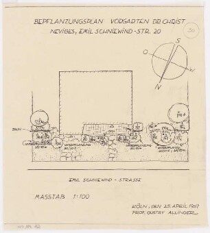 Gartenanlagen und Gärten Wohngebiet Burgfeld, Neviges: Bepflanzungsplan für den Vorgarten Dr. Christ, Emil- Schniewindstr. 20: Grundriss 1:100