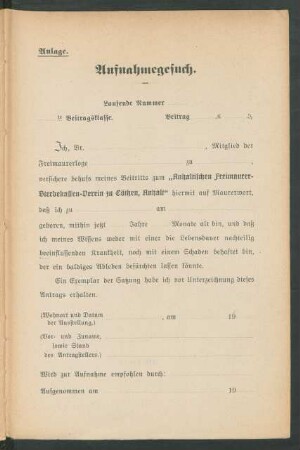 Anlage. Aufnahmegesuch