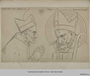 Kopf des Bischofs Teobaldo Pontano und des Stadtheiligen von Assisi Rufinus (von einem Fresko in der Magdalenenkapelle in San Francesco in Assisi)