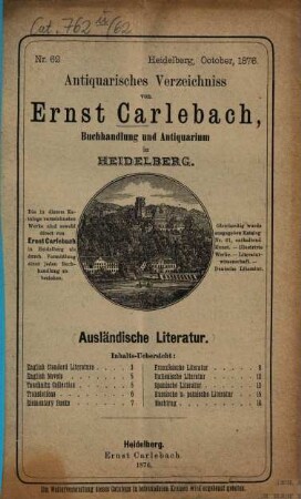 Antiquarisches Bücherverzeichnis. 62. 1876