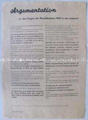 Informations- und Propagandaflugblatt zur Diskussion um die Erfüllung des Fünfjahrplanes
