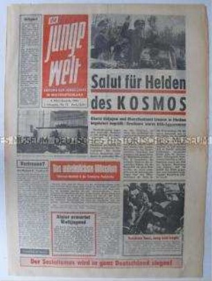Propagandazeitung aus der DDR für die Jugend in der Bundesrepublik u.a. zum erfolgreichen Weltraumflug eines sowjetischen Raumschiffes und zum Scheitern der Hallstein-Doktrin