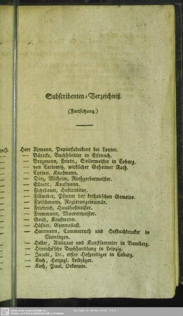 Subscribenten-Verzeichniß
