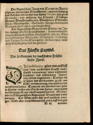 Das Fünffte Capittel. Von fortkommen der wachsenden Früchte dieses Jharß.
