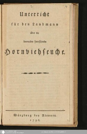Unterricht für den Landmann über die dermalen herrschende Hornviehseuche