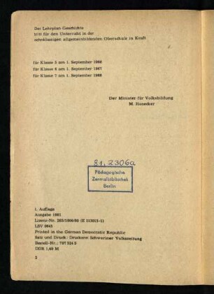 Der Lehrplan Geschichte ...