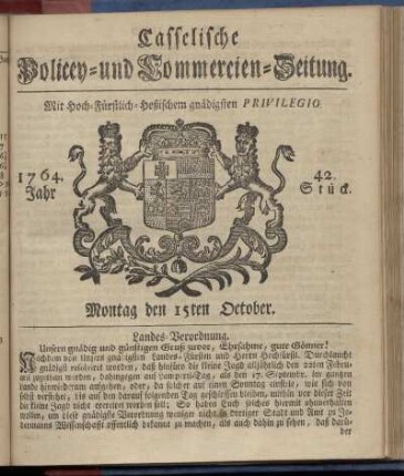 42. Stueck, Montag den 15ten October 1764