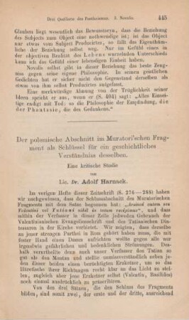 445-464 Der polemische Abschnitt im Muratori'schen Fragment als Schlüssel für ein geschichtliches Verständniss desselben : eine kritische Studie