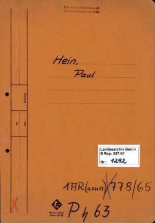 Personenheft Paul Hein (*27.06.1894), Kriminalobersekretär