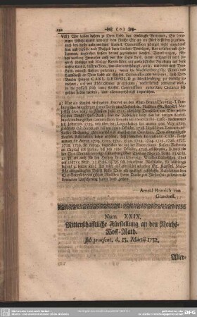 Num. XXIX. Ritterschafftliche Fürstellung an den Reichs-Hoff-Rath. sub praesent. d. 13. Martii 1732.