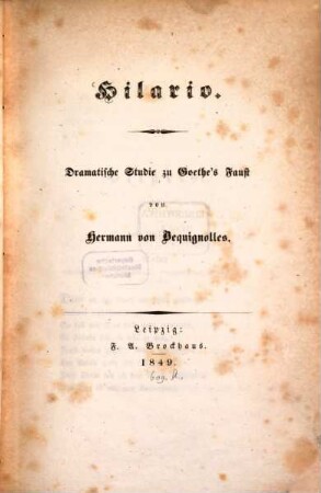 Hilario : dramatische Studie zu Goethe's Faust