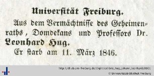 [Provenienz]: Hug, Johann Leonhard