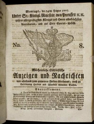 No. 8. Montags, den 24ten Februar 1777.