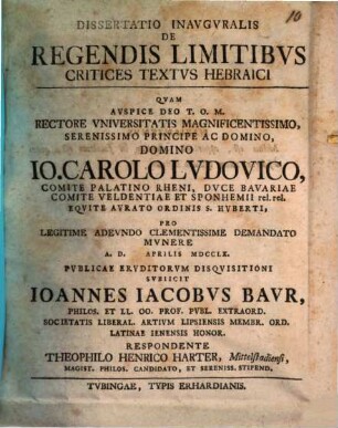 Diss. inaug. de regendis limitibus critices textus Hebraici