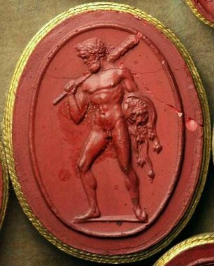 Stehender Herkules mit Löwenhaut und Keule (Daktyliothek, Das Alterthum nach Lippert und Visconti)