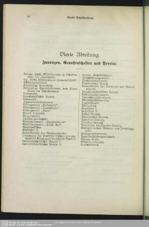 Vierte Abteilung. Innungen, Genossenschaften und Vereine