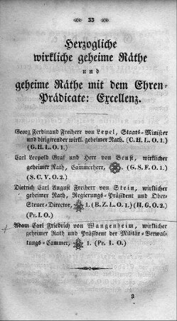 Herzoglich wirkliche Geheime Räthe und Geheime Räthe mit dem Ehren-Prädicate: Excellenz