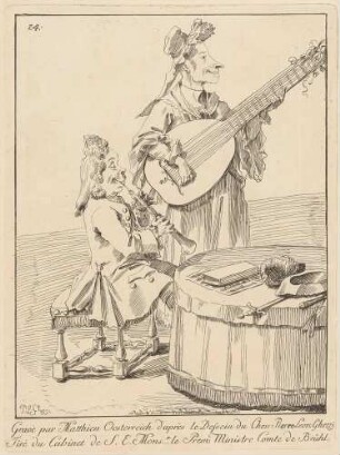 Ein berühmter Oboist aus Italien mit einer Laute spielenden Dame, Bl. 24 des "Recueil de Quelques Desseins", Dresden 1752
