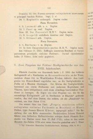 V. Zwei Proprien der Fuldaer Stadtpfarrkirche aus dem XVIII. Jahrhundert.