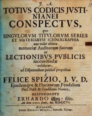 Totivs Codicis Jvstinianei Conspectvs