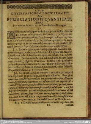 Dissertationum Logicarum XIII. De Enunciationis Qvantitate