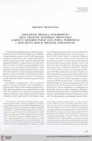 14: Szkicownik Michała Stachowicza oraz nieznane materiały dotyczące gabinetu historycznego Jana Pawła Woronicza i "Monumenta Regum Poloniae Cracoviensia"