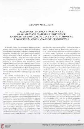 14: Szkicownik Michała Stachowicza oraz nieznane materiały dotyczące gabinetu historycznego Jana Pawła Woronicza i "Monumenta Regum Poloniae Cracoviensia"