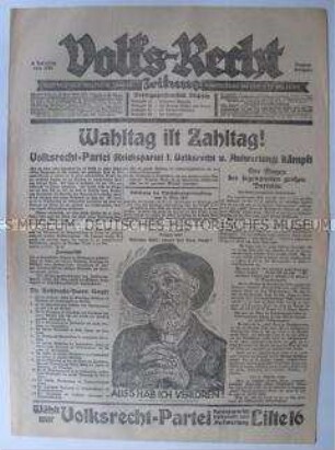 Sonderausgabe der regionalen Wochenzeitung des Sparerbundes Sachsen mit Wahlpropaganda für die Volksrechts-Partei