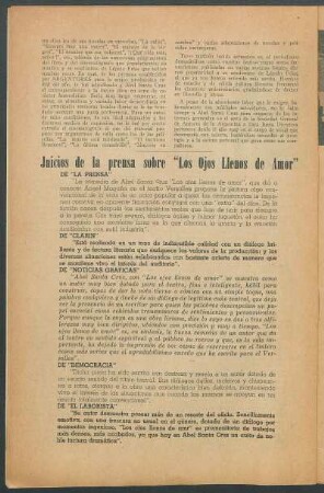 Juicios de la prensa sobre "Los ojos llenos de amor"